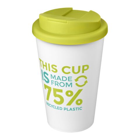 Nachhaltiger Werbeartikel Americano® Eco 350 ml recycelter Becher mit auslaufsicherem Deckel – limone-weiss – mit Logo bedruckt
