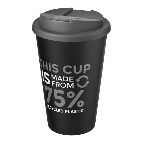Nachhaltiger Werbeartikel Americano® Eco 350 ml recycelter Becher mit auslaufsicherem Deckel – grau-schwarz – mit Logo bedruckt