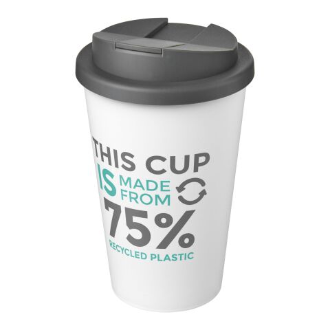 Nachhaltiger Werbeartikel Americano® Eco 350 ml recycelter Becher mit auslaufsicherem Deckel – grau-weiss – mit Logo bedruckt