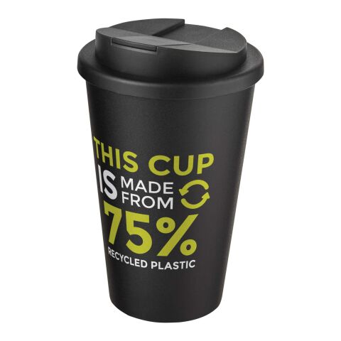 Nachhaltiger Werbeartikel Americano® Eco 350 ml recycelter Becher mit auslaufsicherem Deckel – Schwarz-Schwarz – mit Logo bedruckt