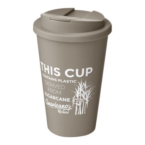Nachhaltiger Werbeartikel Americano® Renew 350 ml Isolierbecher mit auslaufsicherem Deckel – kieselgrau – mit Logo bedruckt