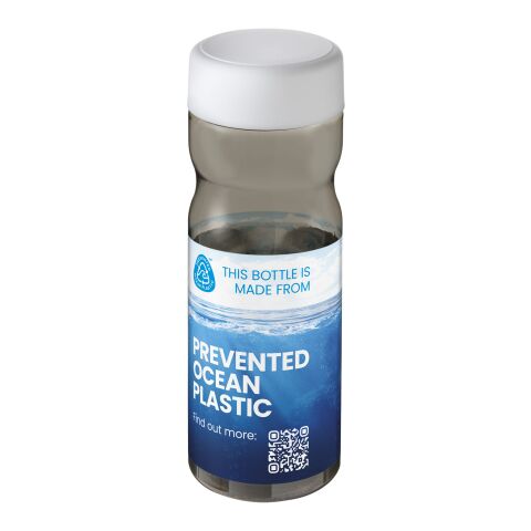 Werbeartikel H2O Eco Base 650 ml Sportflasche 100% recycelter PET-Abfall ergonomisch & auslaufsicher Made in UK – kohle-weiss – mit Logo bedruckt