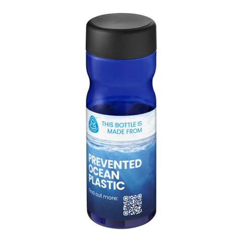 Werbeartikel H2O Eco Base 650 ml Sportflasche 100% recycelter PET-Abfall ergonomisch & auslaufsicher Made in UK – blau-schwarz – mit Logo bedruckt