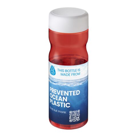 Werbeartikel H2O Eco Base 650 ml Sportflasche 100% recycelter PET-Abfall ergonomisch & auslaufsicher Made in UK – rot-weiss – mit Logo bedruckt