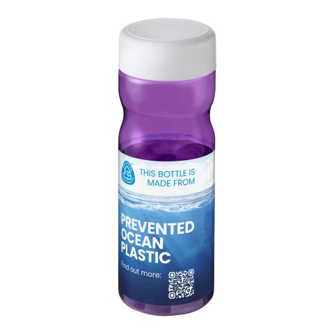 Werbeartikel H2O Eco Base 650 ml Sportflasche 100% recycelter PET-Abfall ergonomisch & auslaufsicher Made in UK – lila-weiss – mit Logo bedruckt