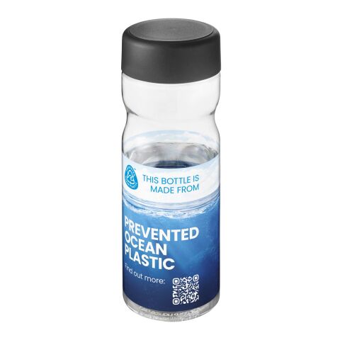 Werbeartikel H2O Eco Base 650 ml Sportflasche 100% recycelter PET-Abfall ergonomisch & auslaufsicher Made in UK – transparent-schwarz – mit Logo
