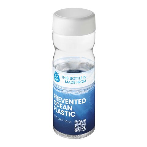 Werbeartikel H2O Eco Base 650 ml Sportflasche 100% recycelter PET-Abfall ergonomisch & auslaufsicher Made in UK – transparent-weiss – mit Logo