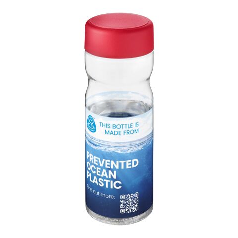 Werbeartikel H2O Eco Base 650 ml Sportflasche 100% recycelter PET-Abfall ergonomisch & auslaufsicher Made in UK – transparent-rot – mit Logo bedruckt