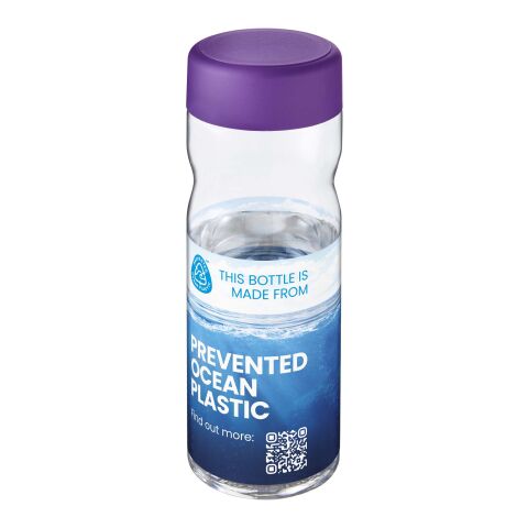 Werbeartikel H2O Eco Base 650 ml Sportflasche 100% recycelter PET-Abfall ergonomisch & auslaufsicher Made in UK – transparent-lila – mit Logo bedruckt