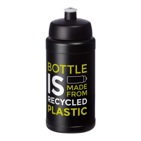 Nachhaltiger Werbeartikel Baseline 500 ml Sportflasche aus In-house recyceltem Kunststoff Made in UK mit Push-Pull-Verschluss – Schwarz-Schwarz – mit