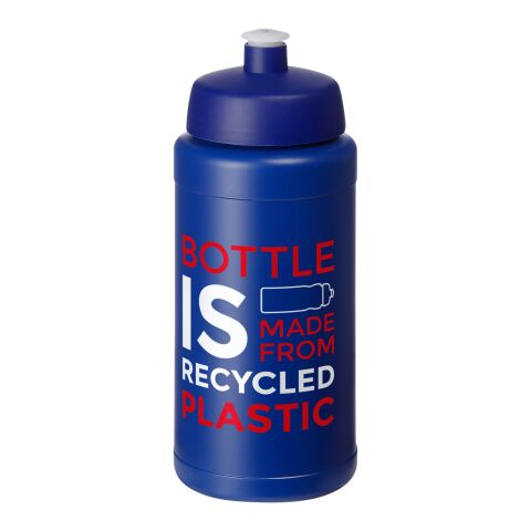 Nachhaltiger Werbeartikel Baseline 500 ml Sportflasche aus In-house recyceltem Kunststoff Made in UK mit Push-Pull-Verschluss – blau-blau – mit Logo