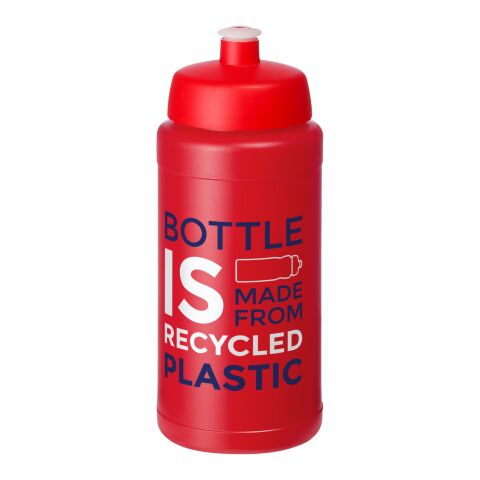 Nachhaltiger Werbeartikel Baseline 500 ml Sportflasche aus In-house recyceltem Kunststoff Made in UK mit Push-Pull-Verschluss – rot-rot – mit Logo