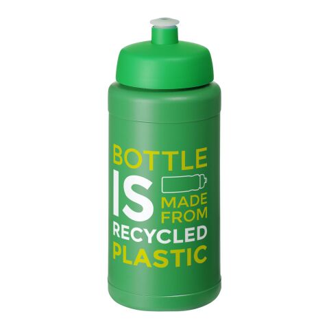 Nachhaltiger Werbeartikel Baseline 500 ml Sportflasche aus In-house recyceltem Kunststoff Made in UK mit Push-Pull-Verschluss – grün-grün – mit Logo