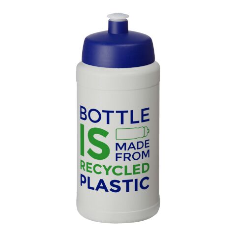 Nachhaltiger Werbeartikel Baseline 500 ml Sportflasche aus In-house recyceltem Kunststoff Made in UK mit Push-Pull-Verschluss – natural-blau – mit