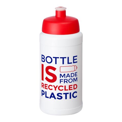 Nachhaltiger Werbeartikel Baseline 500 ml Sportflasche aus In-house recyceltem Kunststoff Made in UK mit Push-Pull-Verschluss – transparent-rot – mit