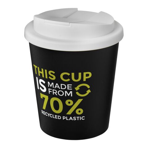 Nachhaltiger Werbeartikel Americano® Espresso Eco 250 ml recycelter Isolierbecher mit auslaufsicherem Deckel – schwarz-weiss – mit Logo bedruckt