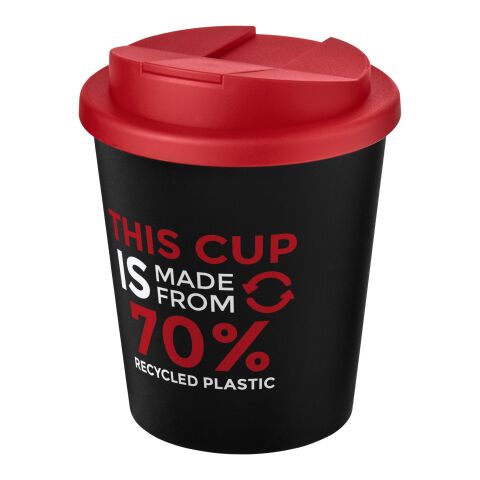 Nachhaltiger Werbeartikel Americano® Espresso Eco 250 ml recycelter Isolierbecher mit auslaufsicherem Deckel – schwarz-rot – mit Logo bedruckt