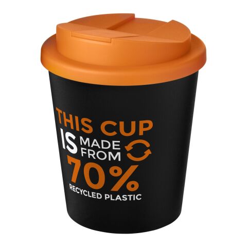 Nachhaltiger Werbeartikel Americano® Espresso Eco 250 ml recycelter Isolierbecher mit auslaufsicherem Deckel – schwarz-orange – mit Logo bedruckt