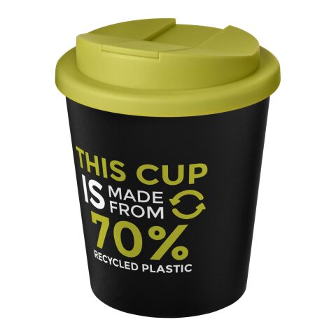 Nachhaltiger Werbeartikel Americano® Espresso Eco 250 ml recycelter Isolierbecher mit auslaufsicherem Deckel – schwarz-limone – mit Logo bedruckt