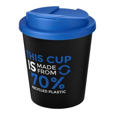 Nachhaltiger Werbeartikel Americano® Espresso Eco 250 ml recycelter Isolierbecher mit auslaufsicherem Deckel – schwarz-mittelblau – mit Logo bedruckt