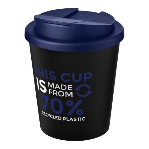 Nachhaltiger Werbeartikel Americano® Espresso Eco 250 ml recycelter Isolierbecher mit auslaufsicherem Deckel – schwarz-blau – mit Logo bedruckt