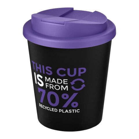 Nachhaltiger Werbeartikel Americano® Espresso Eco 250 ml recycelter Isolierbecher mit auslaufsicherem Deckel – schwarz-lila – mit Logo bedruckt