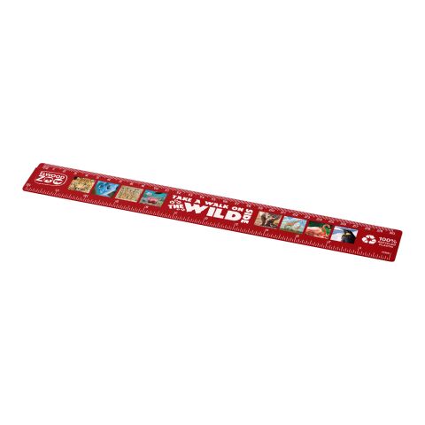 Nachhaltiger Werbeartikel Refari 30 cm Lineal aus recyceltem Kunststoff – rot – mit Logo bedruckt