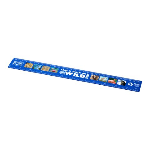 Nachhaltiger Werbeartikel Refari 30 cm Lineal aus recyceltem Kunststoff – blau – mit Logo bedruckt