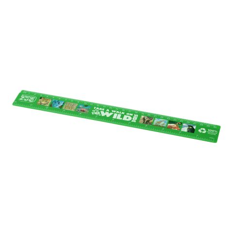 Nachhaltiger Werbeartikel Refari 30 cm Lineal aus recyceltem Kunststoff – grün – mit Logo bedruckt