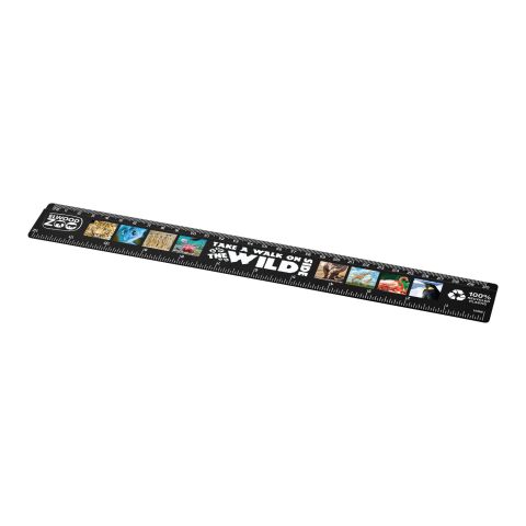 Nachhaltiger Werbeartikel Refari 30 cm Lineal aus recyceltem Kunststoff – schwarz – mit Logo bedruckt