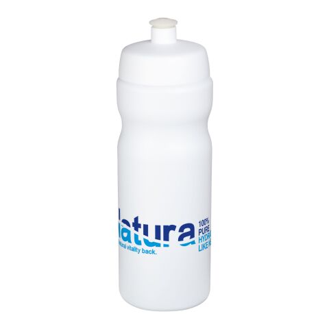 Werbeartikel Baseline® Plus 650 ml Sportflasche einwandig Made in UK mit auslaufsicherem Push-Pull-Deckel & Griffzone – weiss – mit Logo bedruckt