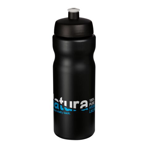 Werbeartikel Baseline® Plus 650 ml Sportflasche einwandig Made in UK mit auslaufsicherem Push-Pull-Deckel & Griffzone – schwarz – mit Logo bedruckt