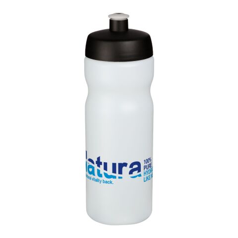 Werbeartikel Baseline® Plus 650 ml Sportflasche mit Push-Pull-Tülle – weiss-schwarz – mit Logo bedruckt