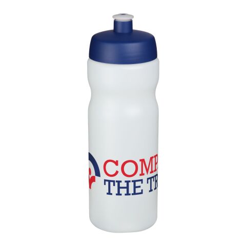 Werbeartikel Baseline® Plus 650 ml Sportflasche mit Push-Pull-Tülle – weiss-blau – mit Logo bedruckt