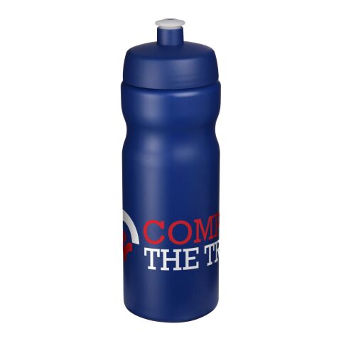 Werbeartikel Baseline® Plus 650 ml Sportflasche einwandig Made in UK mit auslaufsicherem Push-Pull-Deckel & Griffzone – blau – mit Logo bedruckt