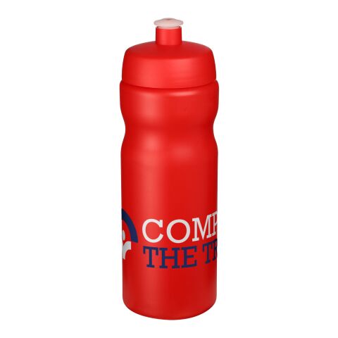 Werbeartikel Baseline® Plus 650 ml Sportflasche einwandig Made in UK mit auslaufsicherem Push-Pull-Deckel & Griffzone – rot – mit Logo bedruckt