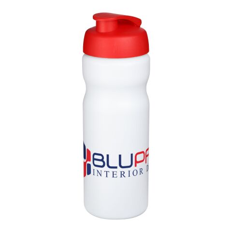 Werbeartikel Baseline® Plus 650 ml Sportflasche mit Klappdeckel – weiss-rot – mit Logo bedruckt