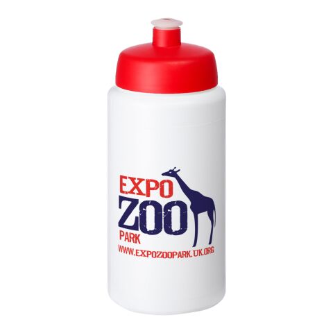 Werbeartikel Baseline® Plus grip 500 ml Sportflasche mit Sportdeckel – weiss-rot – mit Logo bedruckt