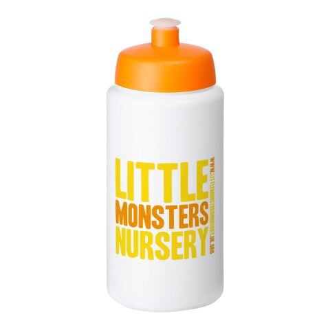 Werbeartikel Baseline Plus Grip Sport Trinkflasche 500 ml HDPE Push-Pull Sportdeckel einwandig hergestellt in UK BPA-frei – weiss-orange – mit Logo