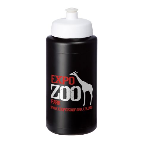 Werbeartikel Baseline Plus Grip Sport Trinkflasche 500 ml HDPE Push-Pull Sportdeckel einwandig hergestellt in UK BPA-frei – schwarz-weiss – mit Logo