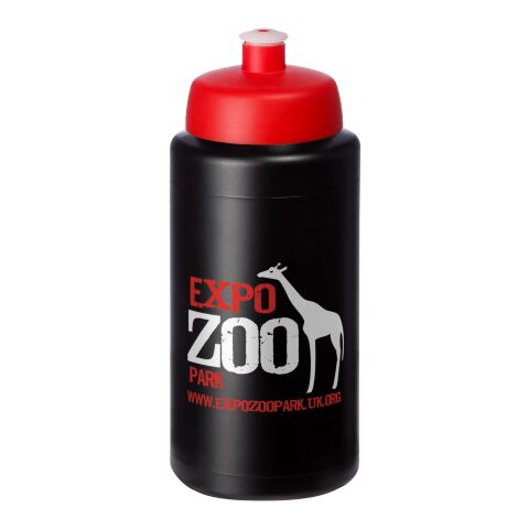 Werbeartikel Baseline Plus Grip Sport Trinkflasche 500 ml HDPE Push-Pull Sportdeckel einwandig hergestellt in UK BPA-frei – schwarz-rot – mit Logo