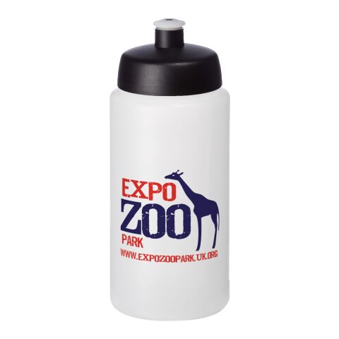 Werbeartikel Baseline Plus Grip Sport Trinkflasche 500 ml HDPE Push-Pull Sportdeckel einwandig hergestellt in UK BPA-frei – transparent-schwarz – mit