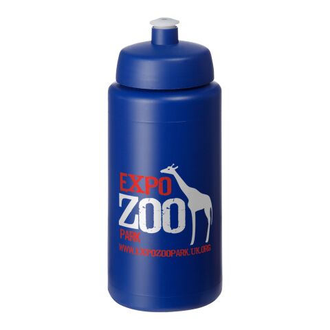 Werbeartikel Baseline Plus Grip Sport Trinkflasche 500 ml HDPE Push-Pull Sportdeckel einwandig hergestellt in UK BPA-frei – blau – mit Logo bedruckt