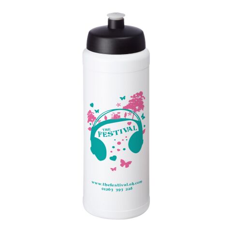 Werbeartikel Baseline® Plus grip Sportflasche 750ml auslaufsicher einwandig Fingergriff-Design Push-Pull-Tülle – weiss-schwarz – mit Logo bedruckt