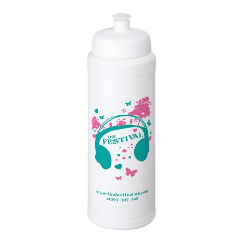 Werbeartikel Baseline® Plus grip Sportflasche 750ml auslaufsicher einwandig Fingergriff-Design Push-Pull-Tülle – weiss – mit Logo bedruckt