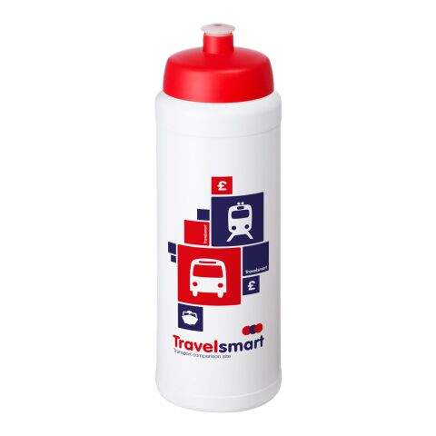 Werbeartikel Baseline® Plus grip Sportflasche 750ml auslaufsicher einwandig Fingergriff-Design Push-Pull-Tülle – weiss-rot – mit Logo bedruckt