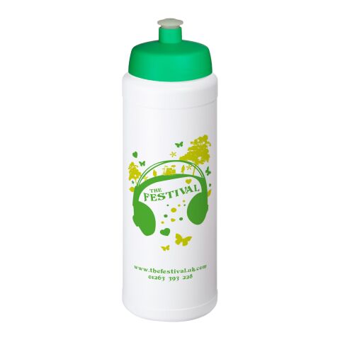 Werbeartikel Baseline® Plus grip Sportflasche 750ml auslaufsicher einwandig Fingergriff-Design Push-Pull-Tülle – weiss-grün – mit Logo bedruckt