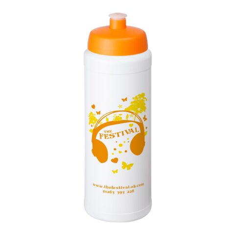 Werbeartikel Baseline® Plus grip Sportflasche 750ml auslaufsicher einwandig Fingergriff-Design Push-Pull-Tülle – weiss-orange – mit Logo bedruckt
