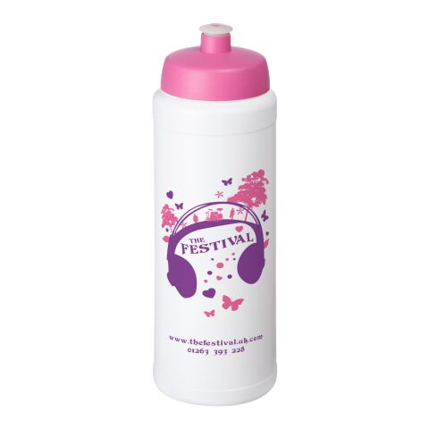 Werbeartikel Baseline® Plus grip Sportflasche 750ml auslaufsicher einwandig Fingergriff-Design Push-Pull-Tülle – weiss-rosa – mit Logo bedruckt