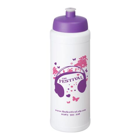 Werbeartikel Baseline® Plus grip Sportflasche 750ml auslaufsicher einwandig Fingergriff-Design Push-Pull-Tülle – weiss-lila – mit Logo bedruckt